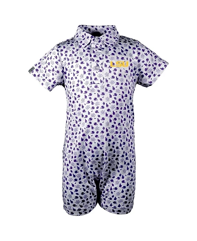 Garb Baby Boys and Girls White Lsu Tigers Earnest Polo Romper