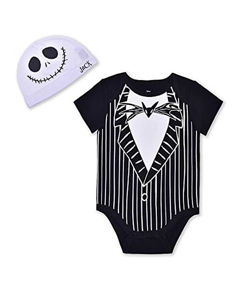 Children's Apparel Network Baby Boys and Girls Black The Nightmare Before Christmas Jack Skellington Bodysuit Hat Set