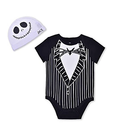 Children's Apparel Network Baby Boys and Girls Black The Nightmare Before Christmas Jack Skellington Bodysuit Hat Set