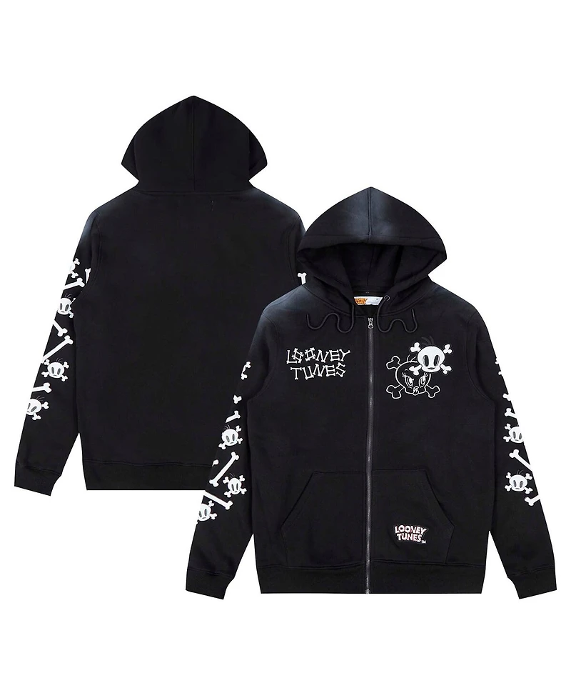 Freeze Max Men's Black Looney Tunes Tweety Bones Hoodie Full-Zip Sweatshirt