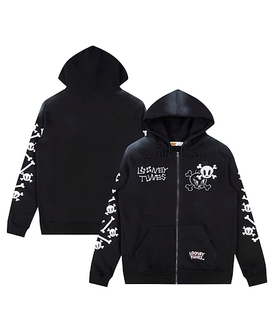 Freeze Max Men's Black Looney Tunes Tweety Bones Hoodie Full-Zip Sweatshirt