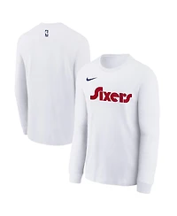 Nike Big Boys and Girls White Philadelphia 76ers 2024/25 City Edition Wordmark Performance Long Sleeve T-Shirt