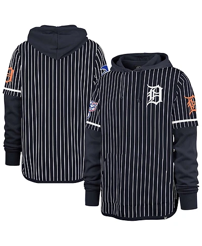 '47 Brand Men's Navy Detroit Tigers Pinstripe Double Header Pullover Hoodie