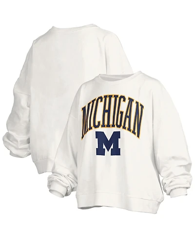 Pressbox Women's White Michigan Wolverines Janise Arch Over Logo Waist Length Oversized Pullover Sweatshirt
