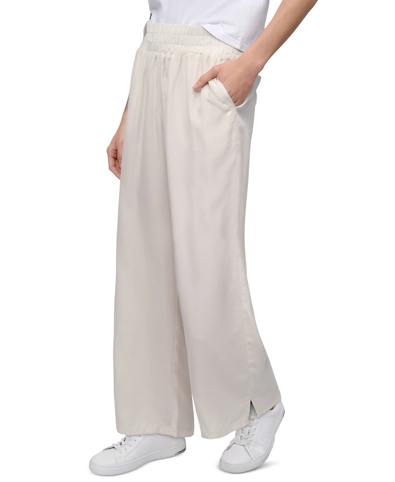 Dkny Jeans Petite Chambray Smocked-Waist Wide-Leg Pants