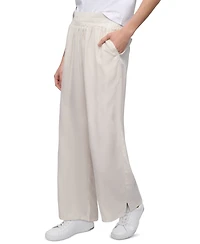 Dkny Jeans Petite Chambray Smocked-Waist Wide-Leg Pants