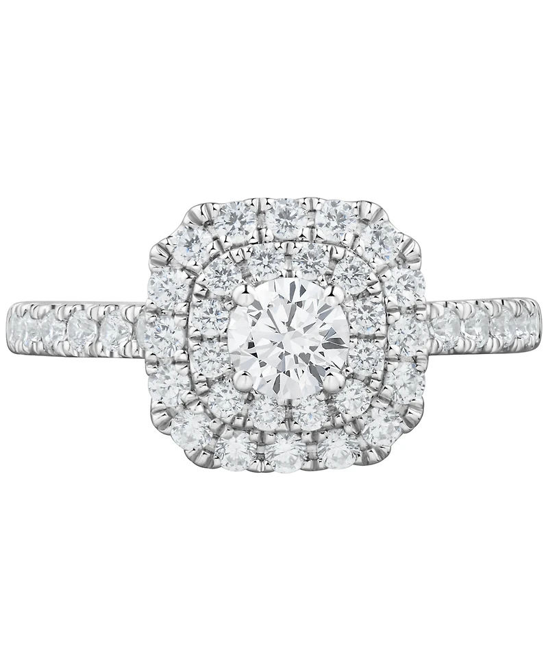 Diamond Cushion Shaped Round-Cut Multi Halo Engagement Ring (1 ct. t.w.) in 14k White Gold
