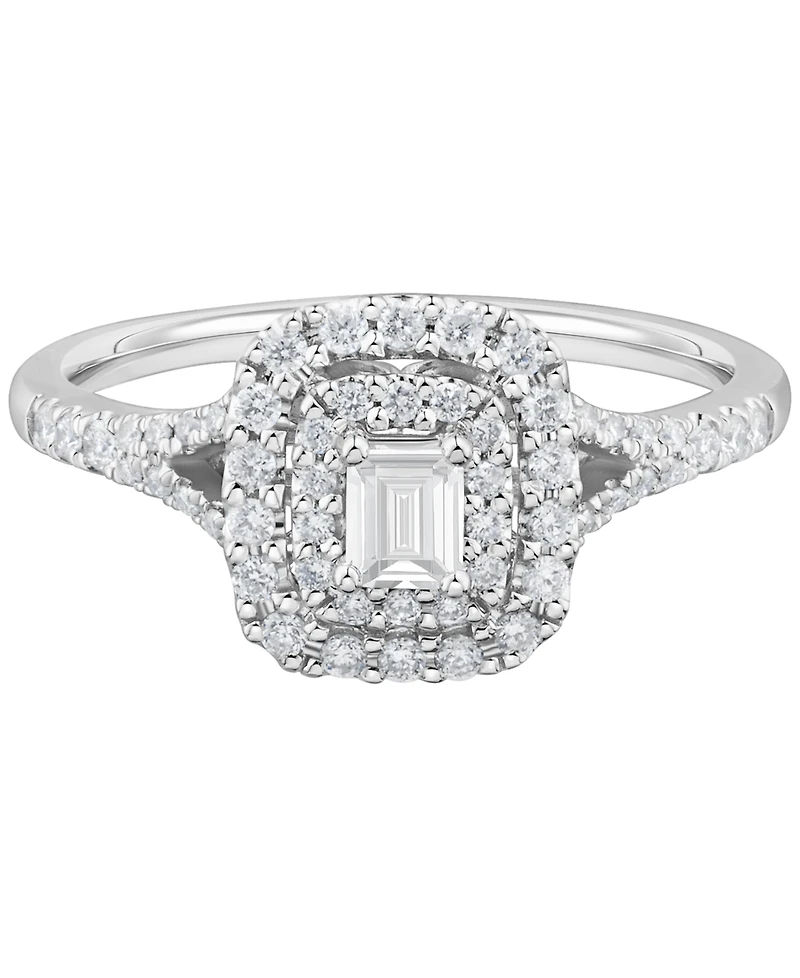 Diamond Emerald-Cut Double Halo Engagement Ring (1/2 ct. t.w.) in 14k White Gold