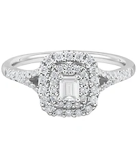 Diamond Emerald-Cut Double Halo Engagement Ring (1/2 ct. t.w.) in 14k White Gold