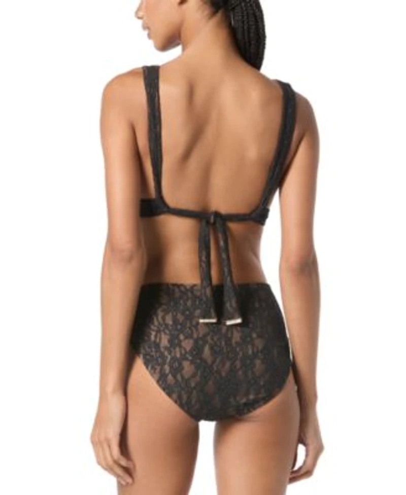 Michael Michael Kors Womens Lace Tie Back Bikini Top Lace High Waist Bottoms
