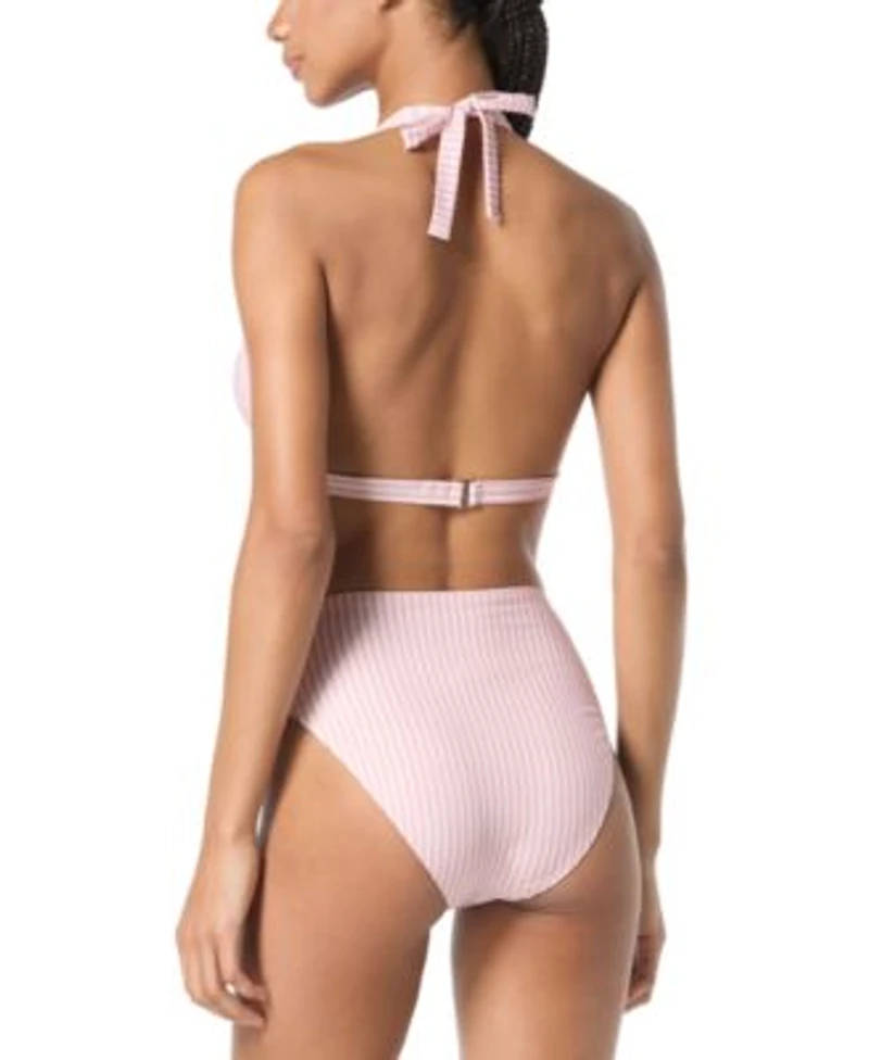 Michael Michael Kors Womens Logo Ring Halter Bra Top Stripe High Waist Bottom