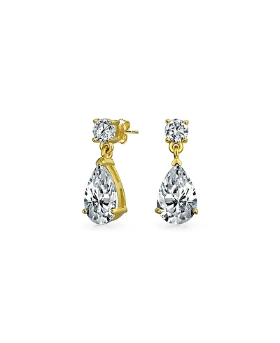 Bling Jewelry Classic Simple Cubic Zirconia Teardrop Cz Dangle Drop Earrings Gold Plated .925 Sterling Silver