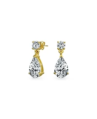 Bling Jewelry Classic Simple Cubic Zirconia Teardrop Cz Dangle Drop Earrings Gold Plated .925 Sterling Silver