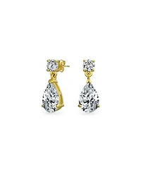 Bling Jewelry Classic Simple Cubic Zirconia Teardrop Cz Dangle Drop Earrings Gold Plated .925 Sterling Silver