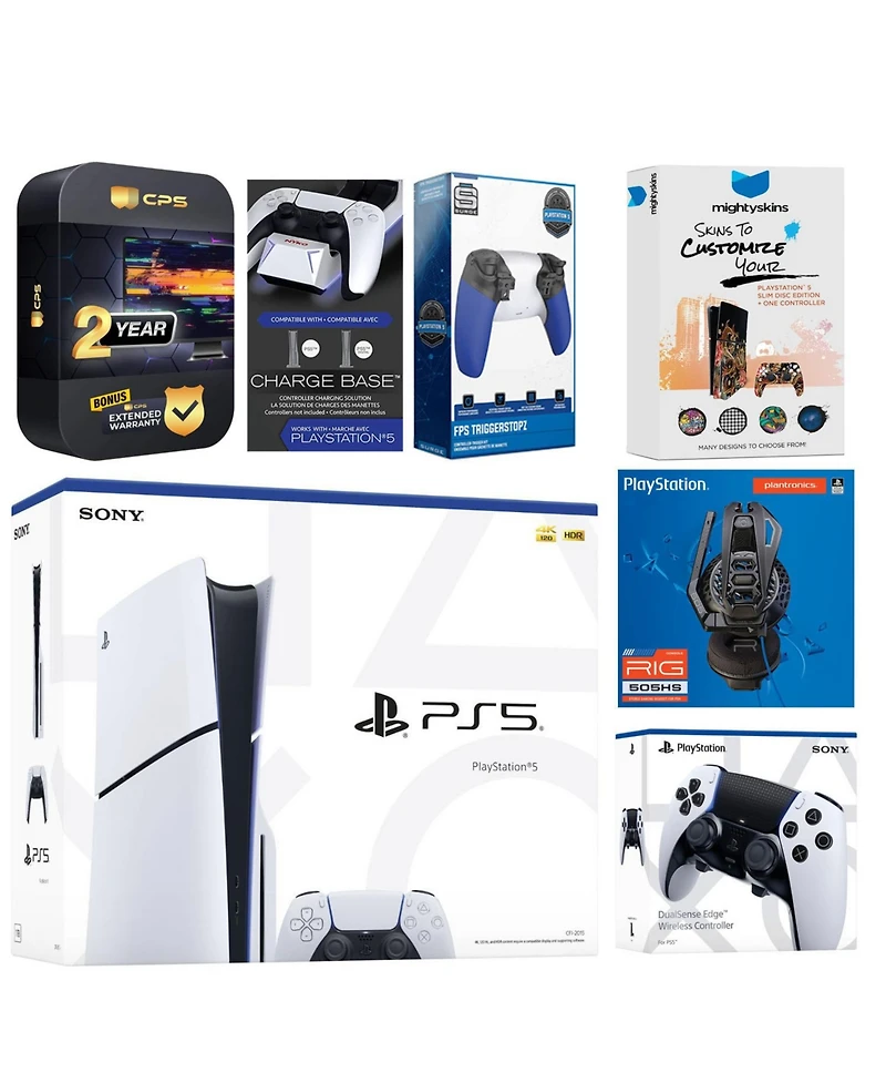 Sony Playstation 5 Slim Disc with Extra Edge Controller, Plantronics Headset, Trigger Stop Kit