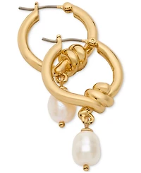 kate spade new york Gold-Tone Freshwater Pearl Charm Knot Hoop Earrings