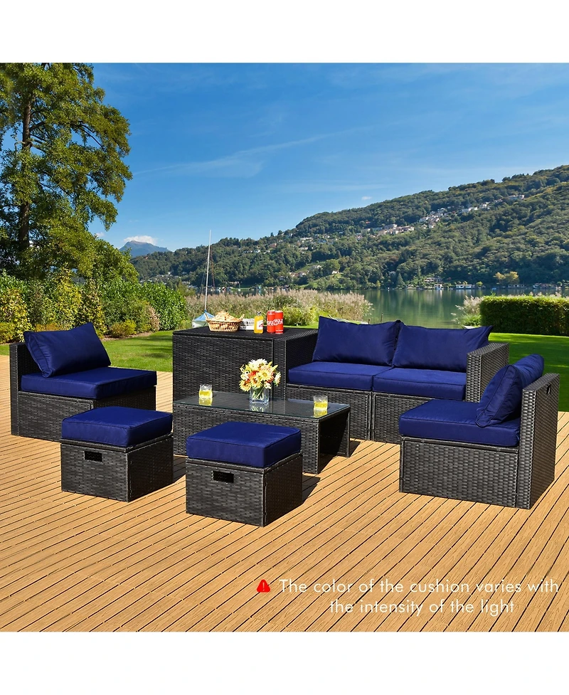 Gymax 8PCS Rattan Patio Sectional Furniture Set w/ Waterproof Cover & Cushions