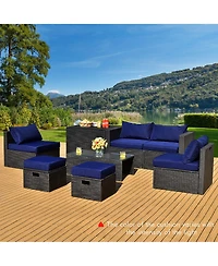 Gymax 8PCS Rattan Patio Sectional Furniture Set w/ Waterproof Cover & Cushions