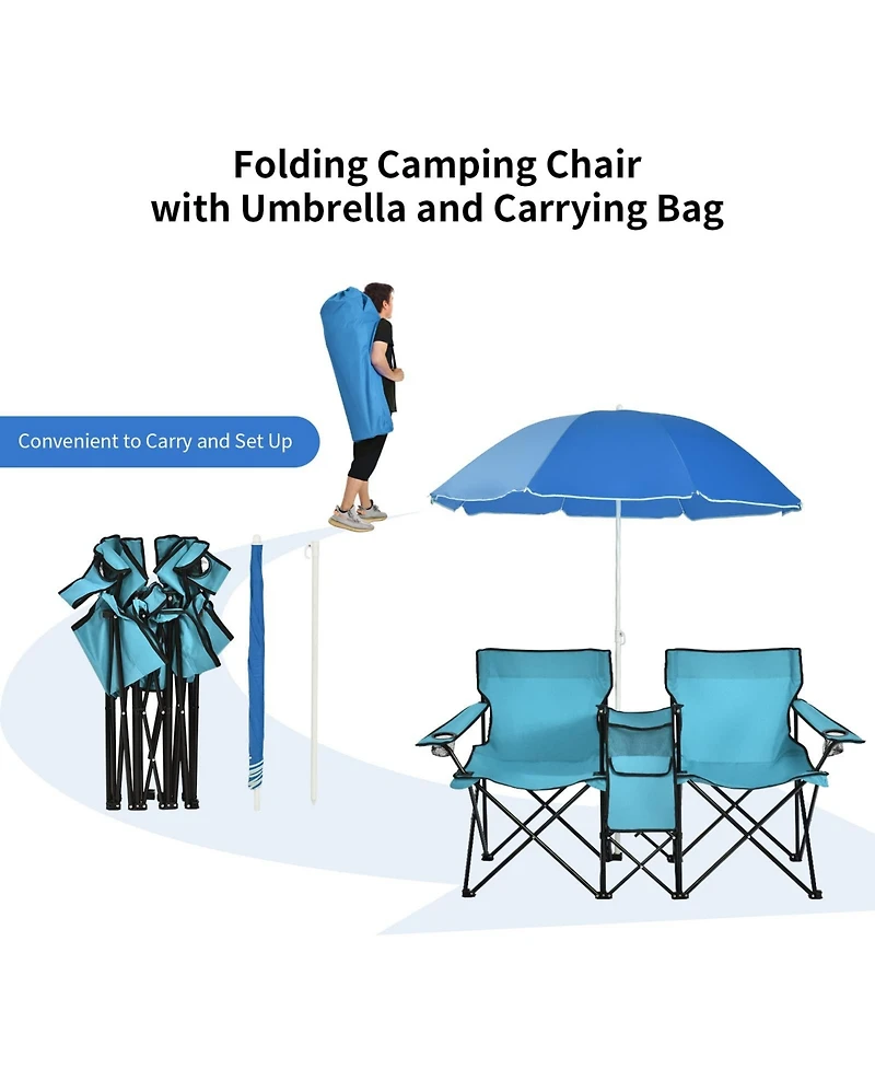 Portable Folding Picnic Double Chair With Umbrella