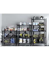 3-Tier Heavy Duty Foldable Metal Rack Storage Shelving Unit with Wheels Moving Easily Organizer Shelves Great for Garage Kitchen