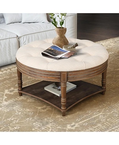 Streamdale 2-Tier Round Waterproof Ottoman Coffee Table with Storage