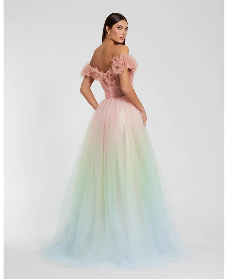Mac Duggal Women's Off The Shoulder Ombre Tulle Ballgown