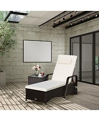 Patio Rattan Lounge Chair Chaise Adjustable Recliner Cushioned Sofa Garden