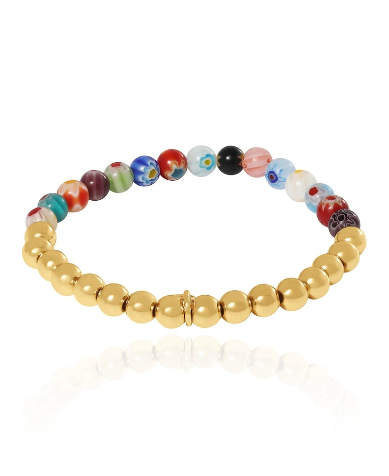 Jessica Simpson Multicolor Beaded Stretch Bracelet with Gold Accents