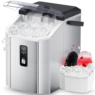 Zafro Portable Ice Maker with Handle, Stainless Steel Ice Maker Countertop with Slef-Cleaning, 35Lbs/24H, 7Mins Fast Ice Making, with Ice Basket/Ice S