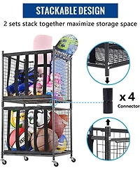 Mythinglogic 44 lbs Weight Capacity Rolling Sports Ball Storage Cart with Elastic Straps