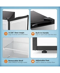 Zafro 3.0 Cu.ft upright mini freezer with adjustable thermostat, removable shelves, and reversible door. Ideal for bedrooms, homes, dorms, or apartmen