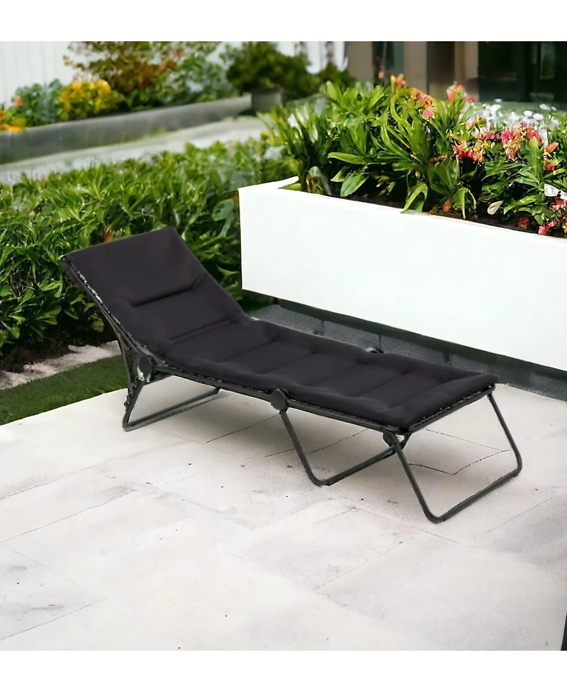 Reclining Steel Chaise Lounge with Cushion for Backyard and Deck