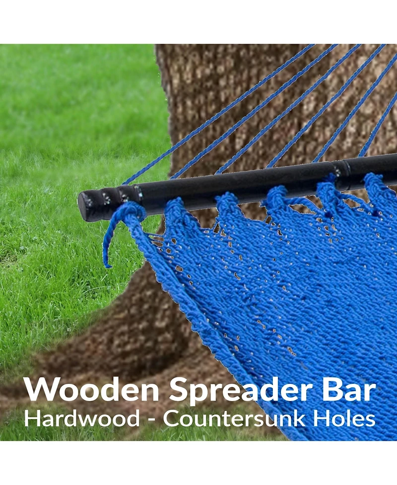 Large Double Wide Two-Person Polyester Rope Hammock with Spreader Bars - 600 lb Weight Capacity