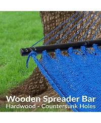 Large Double Wide Two-Person Polyester Rope Hammock with Spreader Bars - 600 lb Weight Capacity