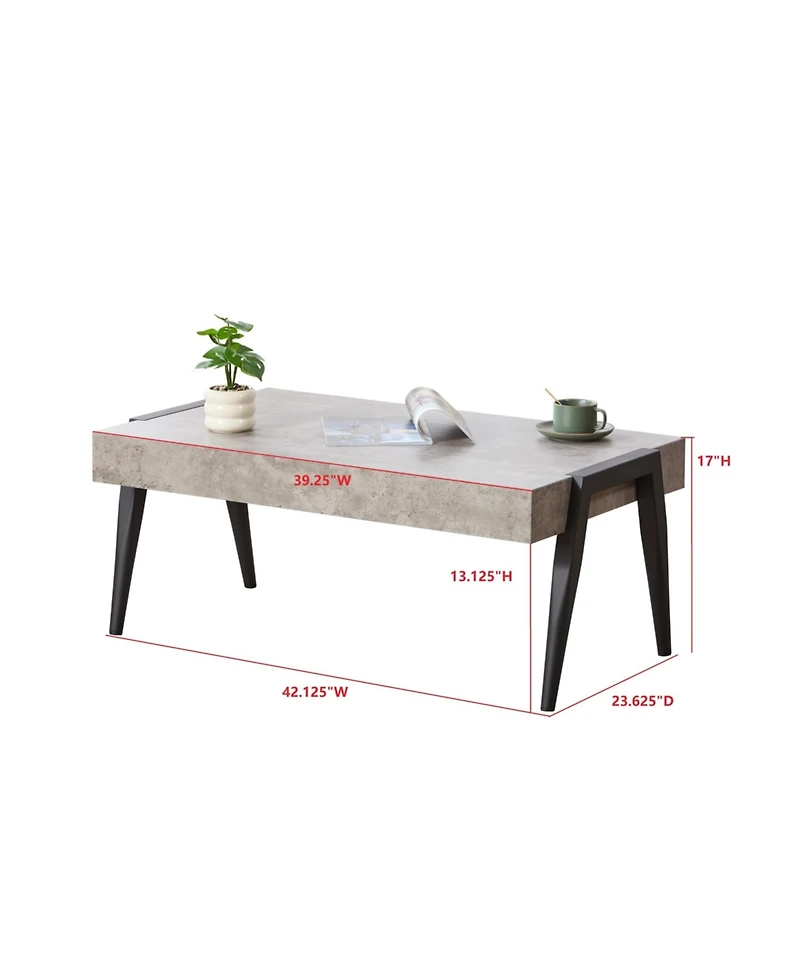 Kings Brand Furniture Camden Marble-Style Wood Coffee Table with Metal Legs, Center Table for Living Room, Black/Gray