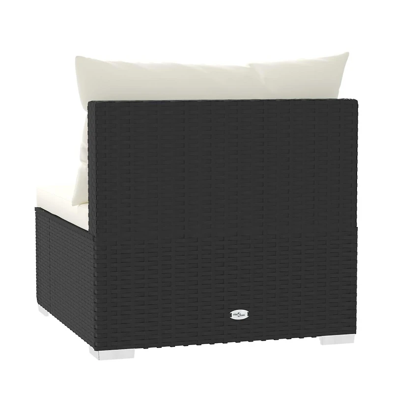 3 Seat Patio Sofa with Cushions Black Poly Rattan