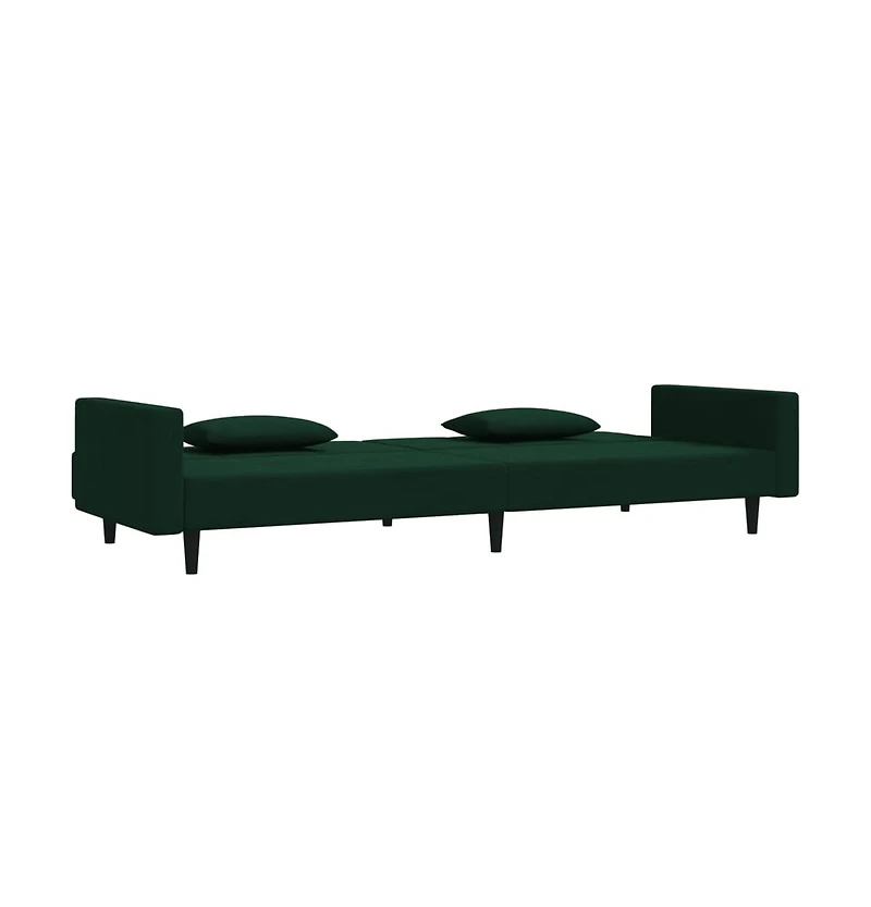 2-Seater Sofa Bed with Two Pillows Dark Green Velvet