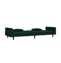 2-Seater Sofa Bed with Two Pillows Dark Green Velvet