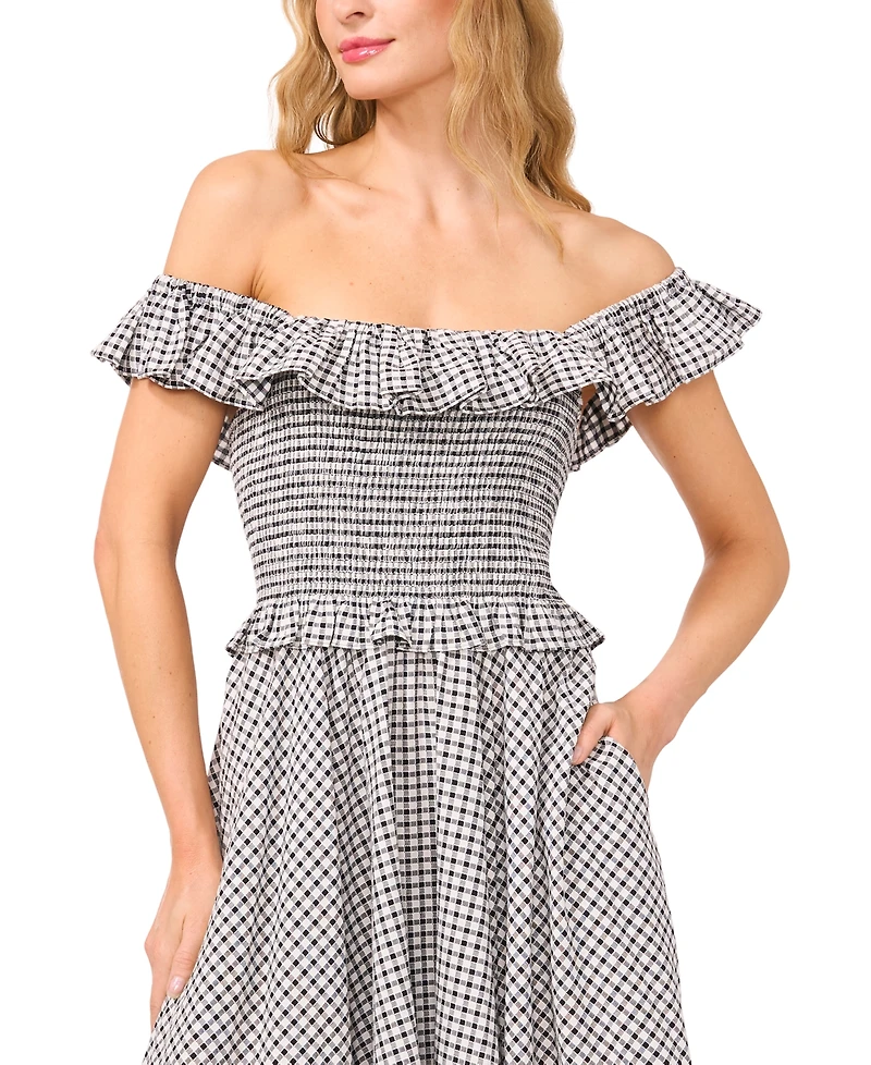 CeCe Women's Off-the-Shoulder Gingham Maxi Dress