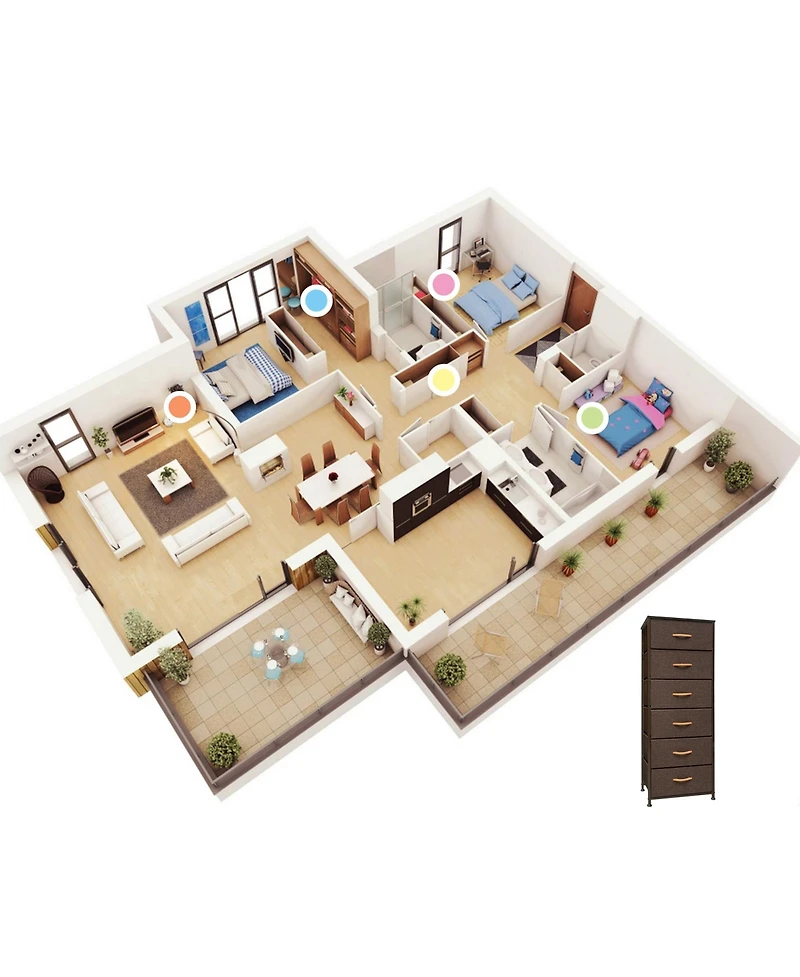 Steel and Fabric Six-Drawer Chest for Bedroom Closet and Home Storage