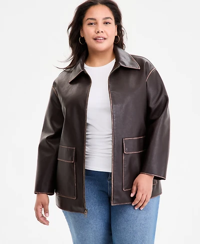 Bcbgmaxazria Plus Zip-Front Faux-Leather Coat