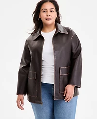 Bcbgmaxazria Plus Zip-Front Faux-Leather Coat