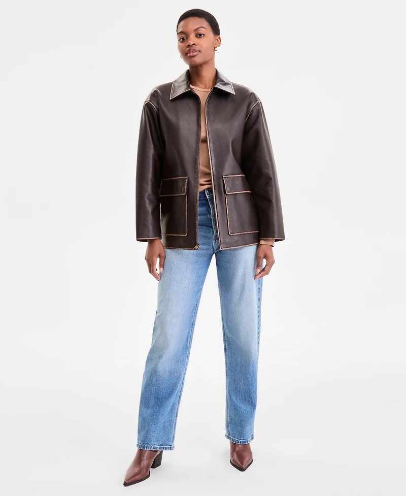 Bcbgmaxazria Petite Zip-Front Leather Jacket