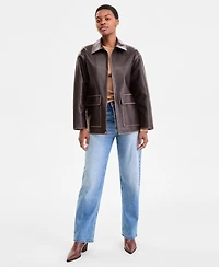 Bcbgmaxazria Petite Zip-Front Leather Jacket