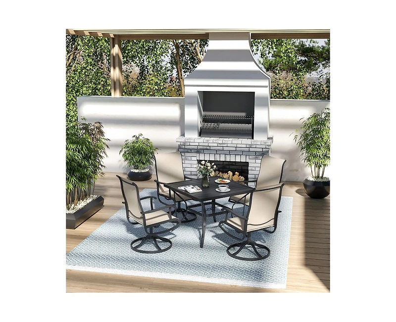 Beige 5-Piece Patio Dining Set with 4 Textilene Swivel Chairs