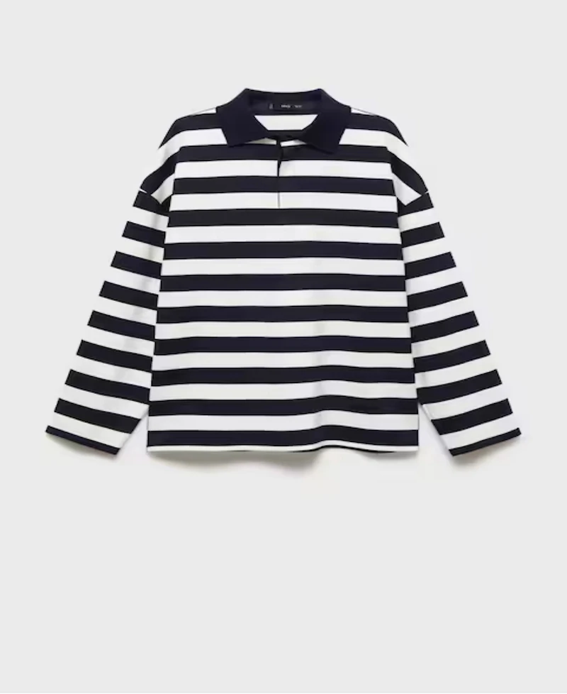 Mango Women's Striped Polo-Neck Sweatshirt