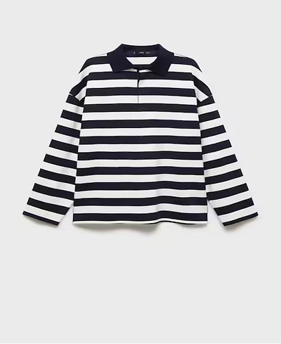 Mango Women's Striped Polo-Neck Sweatshirt