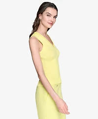 Karl Lagerfeld Paris Women's Embellished V-Neck Ribbed Knit Sleeveless Top