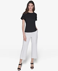 Karl Lagerfeld Paris Women's Crewneck Tulip-Sleeve Blouse