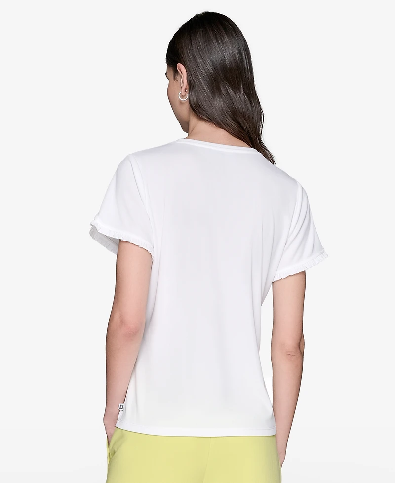 Karl Lagerfeld Paris Women's Crewneck Tulip-Sleeve Blouse